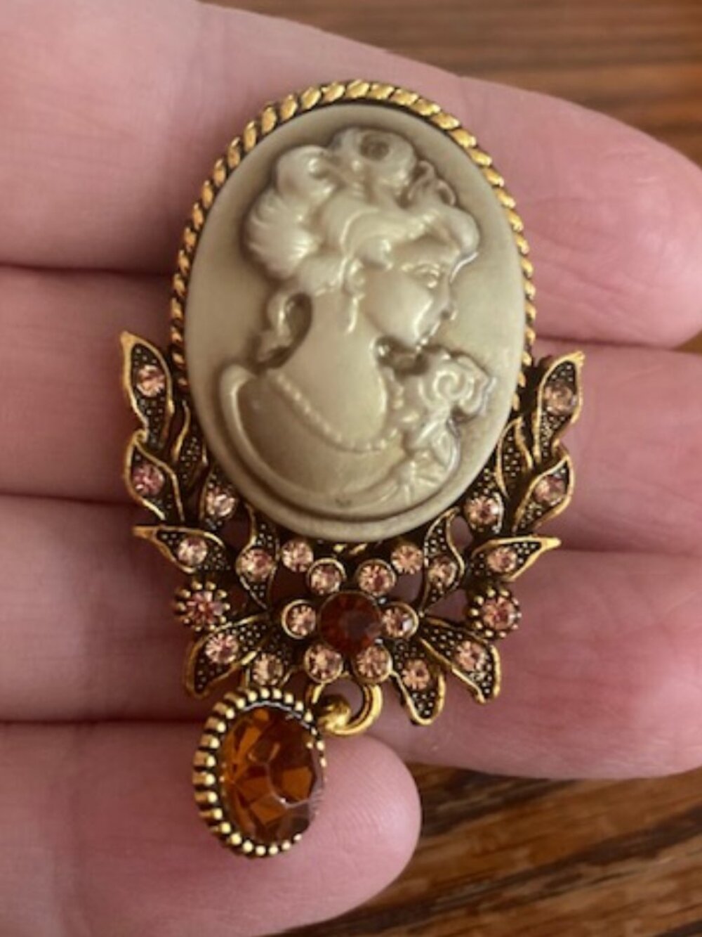 Vintage Style Cameo Brooch - 2" tall